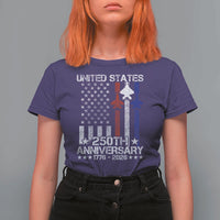 USA 250th Anniversary T Shirt For Women Vintage American Flag Jets Semiquincentennial