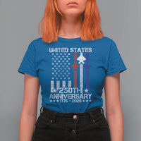 USA 250th Anniversary T Shirt For Women Vintage American Flag Jets Semiquincentennial
