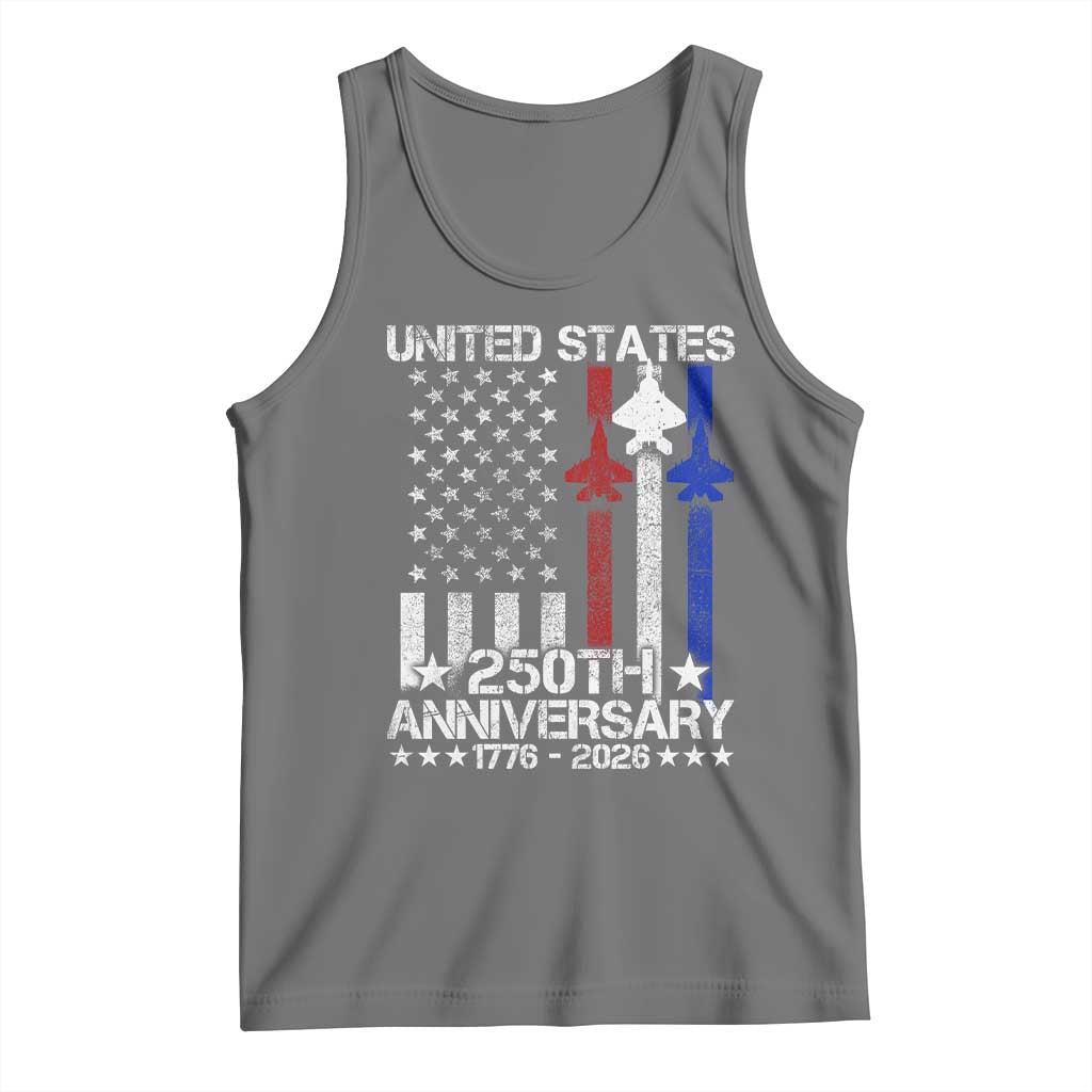 USA 250th Anniversary Tank Top Vintage American Flag Jets Semiquincentennial