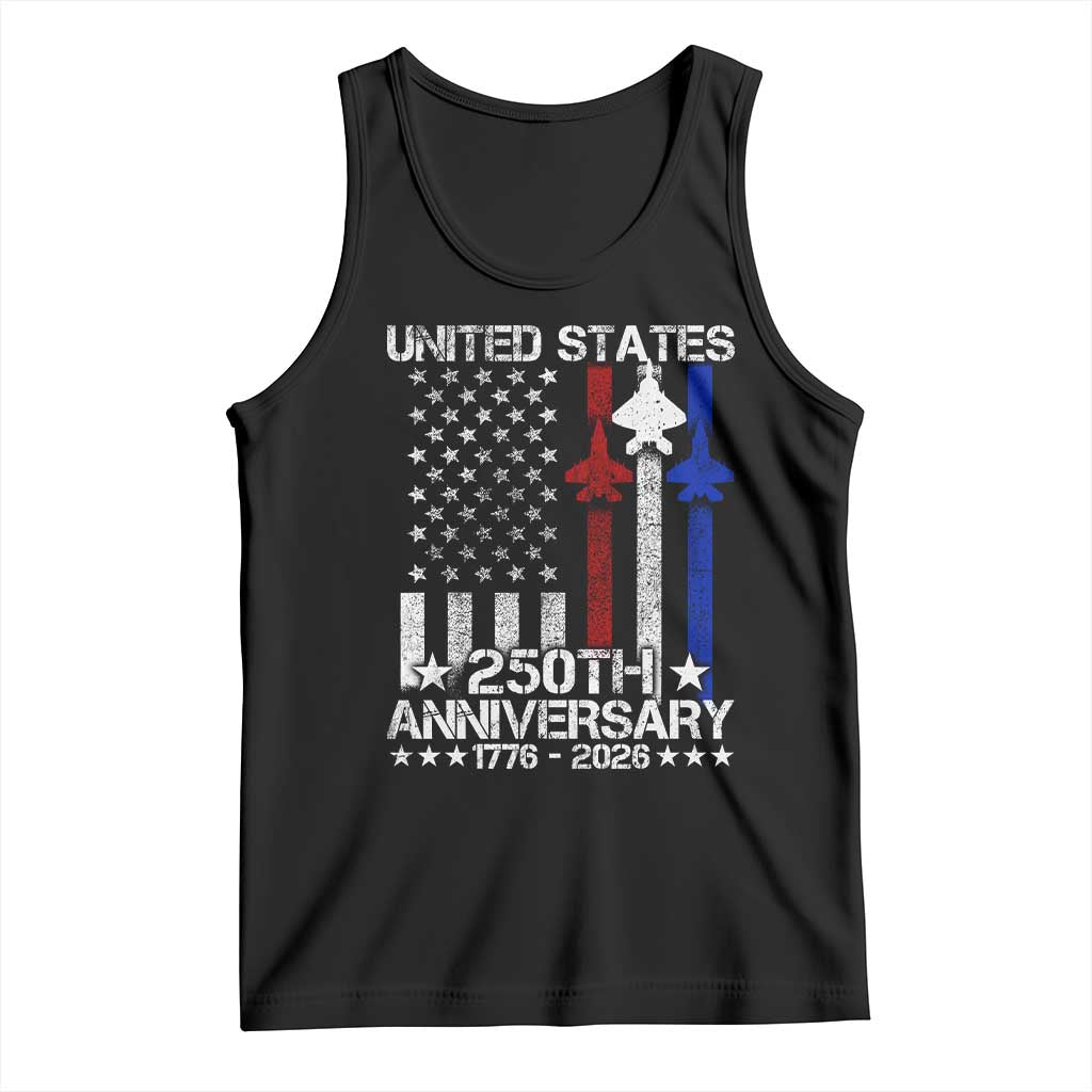 USA 250th Anniversary Tank Top Vintage American Flag Jets Semiquincentennial