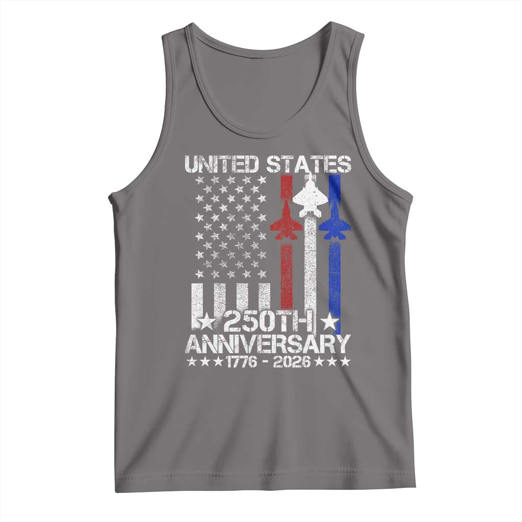 USA 250th Anniversary Tank Top Vintage American Flag Jets Semiquincentennial