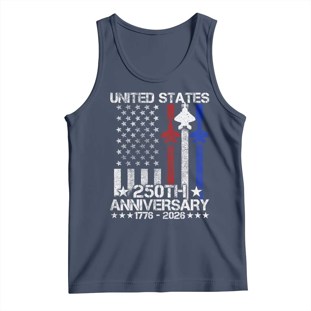 USA 250th Anniversary Tank Top Vintage American Flag Jets Semiquincentennial