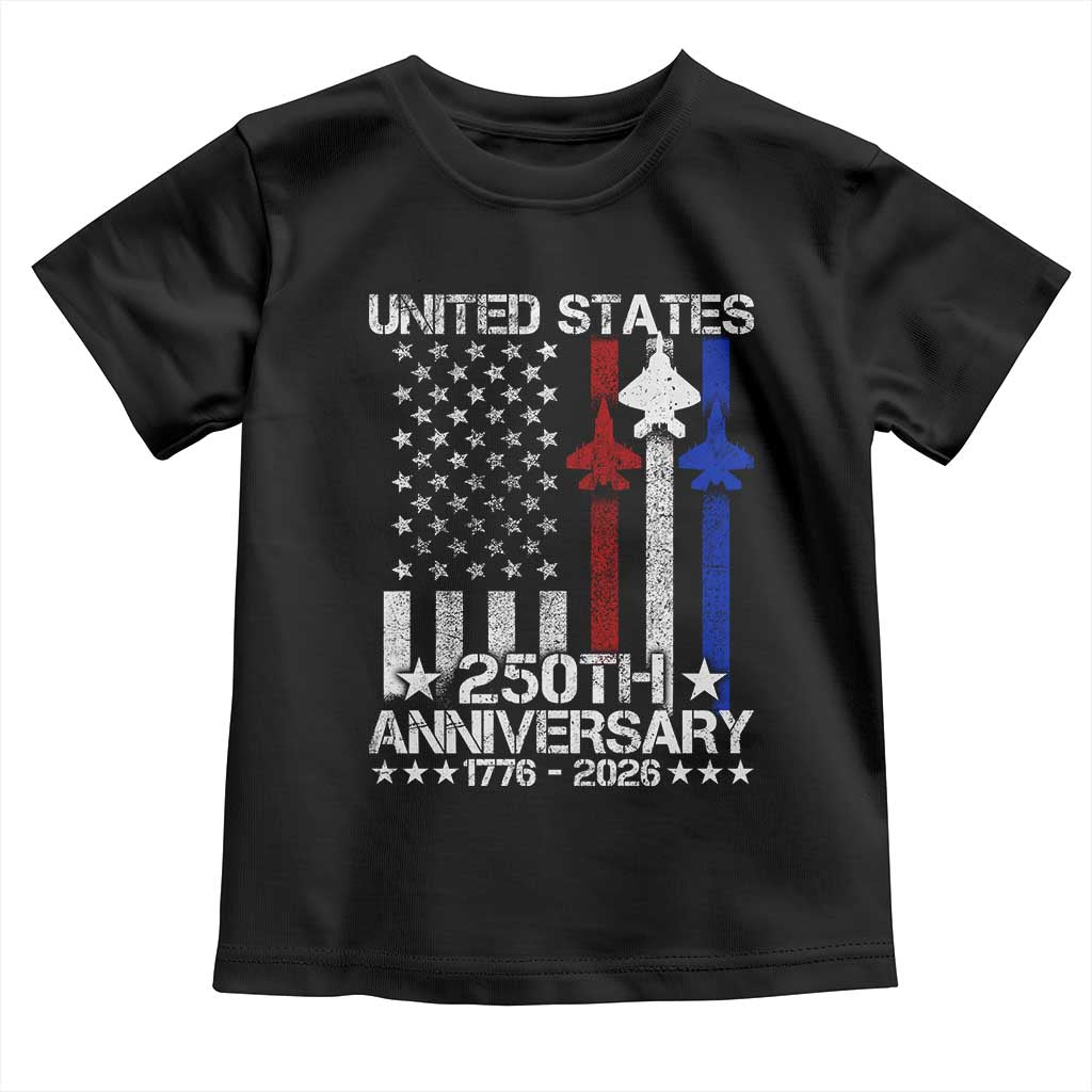 USA 250th Anniversary Toddler T Shirt Vintage American Flag Jets Semiquincentennial