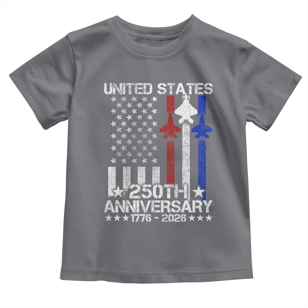 USA 250th Anniversary Toddler T Shirt Vintage American Flag Jets Semiquincentennial