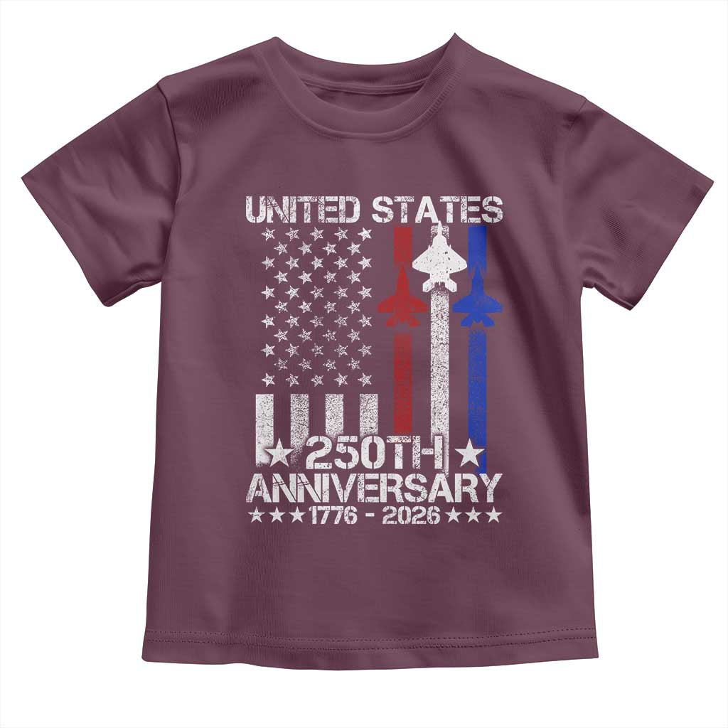 USA 250th Anniversary Toddler T Shirt Vintage American Flag Jets Semiquincentennial