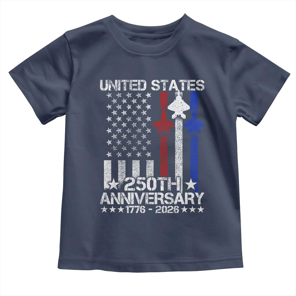 USA 250th Anniversary Toddler T Shirt Vintage American Flag Jets Semiquincentennial