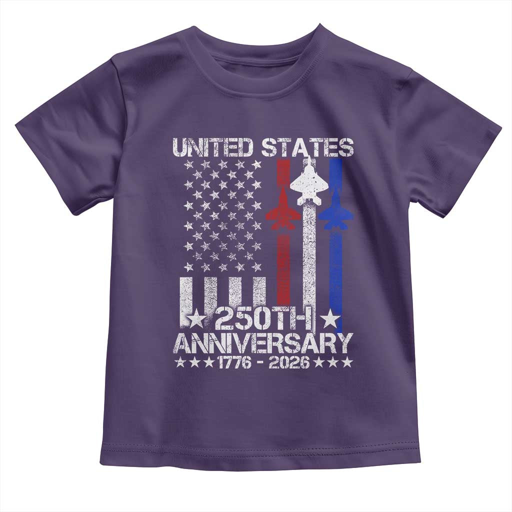 USA 250th Anniversary Toddler T Shirt Vintage American Flag Jets Semiquincentennial