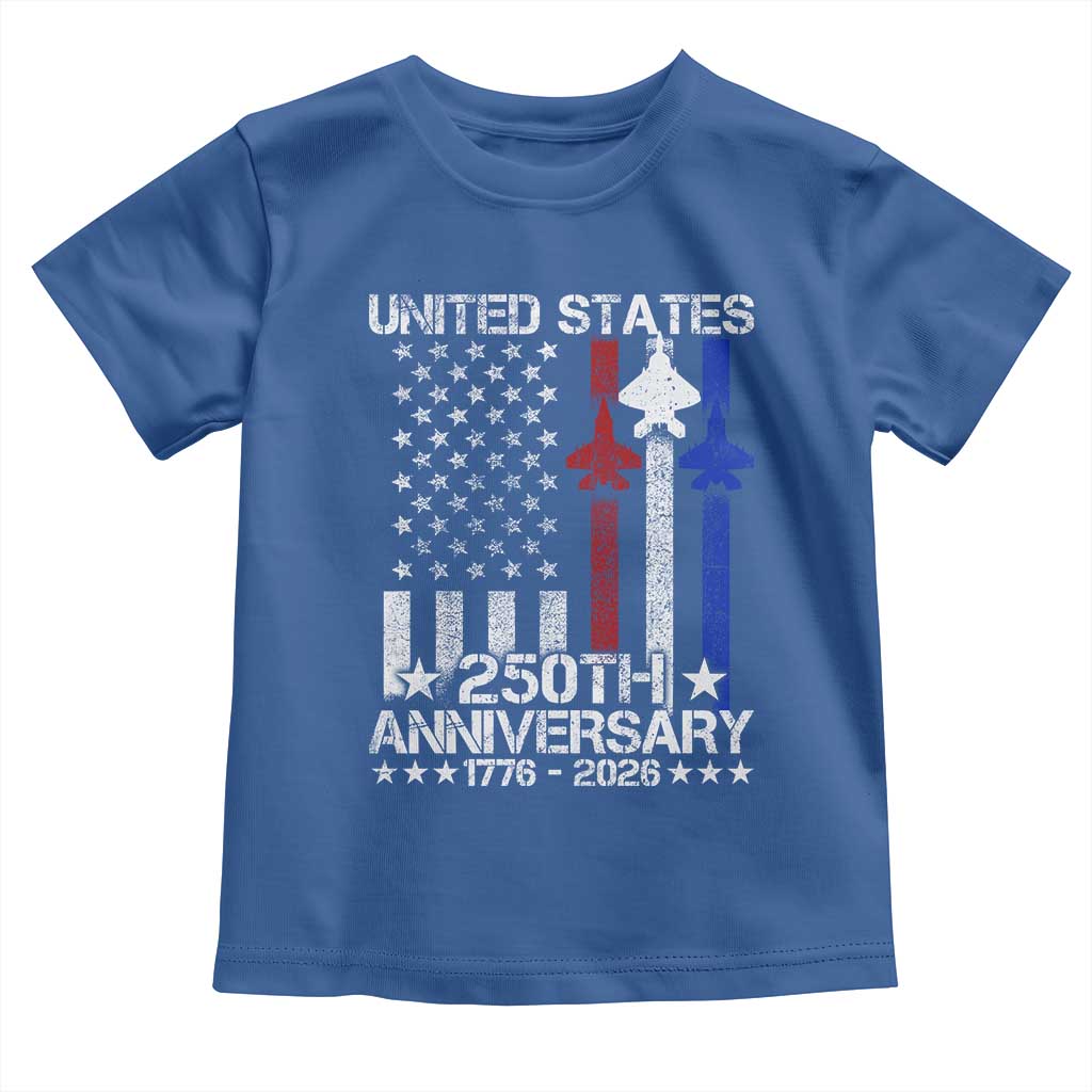 USA 250th Anniversary Toddler T Shirt Vintage American Flag Jets Semiquincentennial