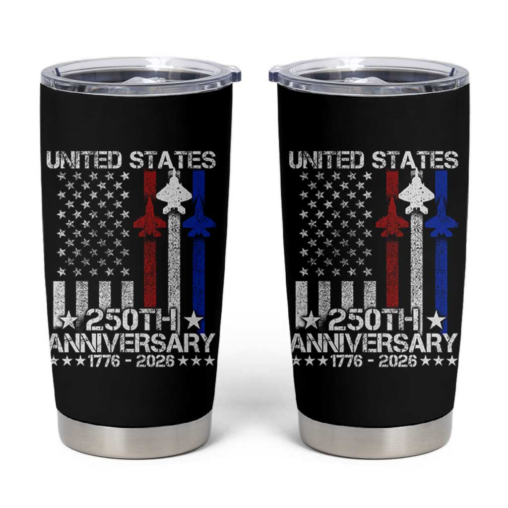 USA 250th Anniversary Tumbler Cup Vintage American Flag Jets Semiquincentennial