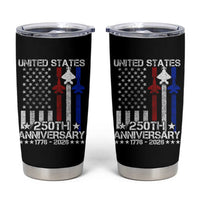 USA 250th Anniversary Tumbler Cup Vintage American Flag Jets Semiquincentennial