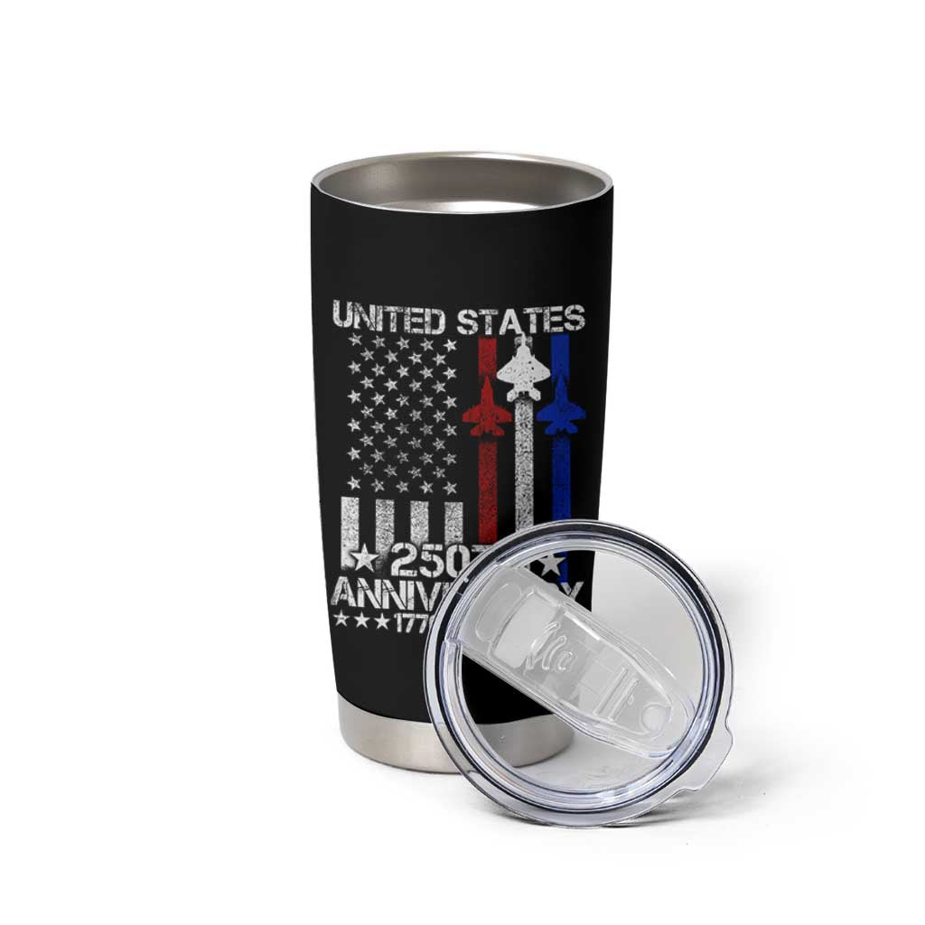 USA 250th Anniversary Tumbler Cup Vintage American Flag Jets Semiquincentennial