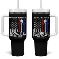 USA 250th Anniversary Tumbler With Handle Vintage American Flag Jets Semiquincentennial