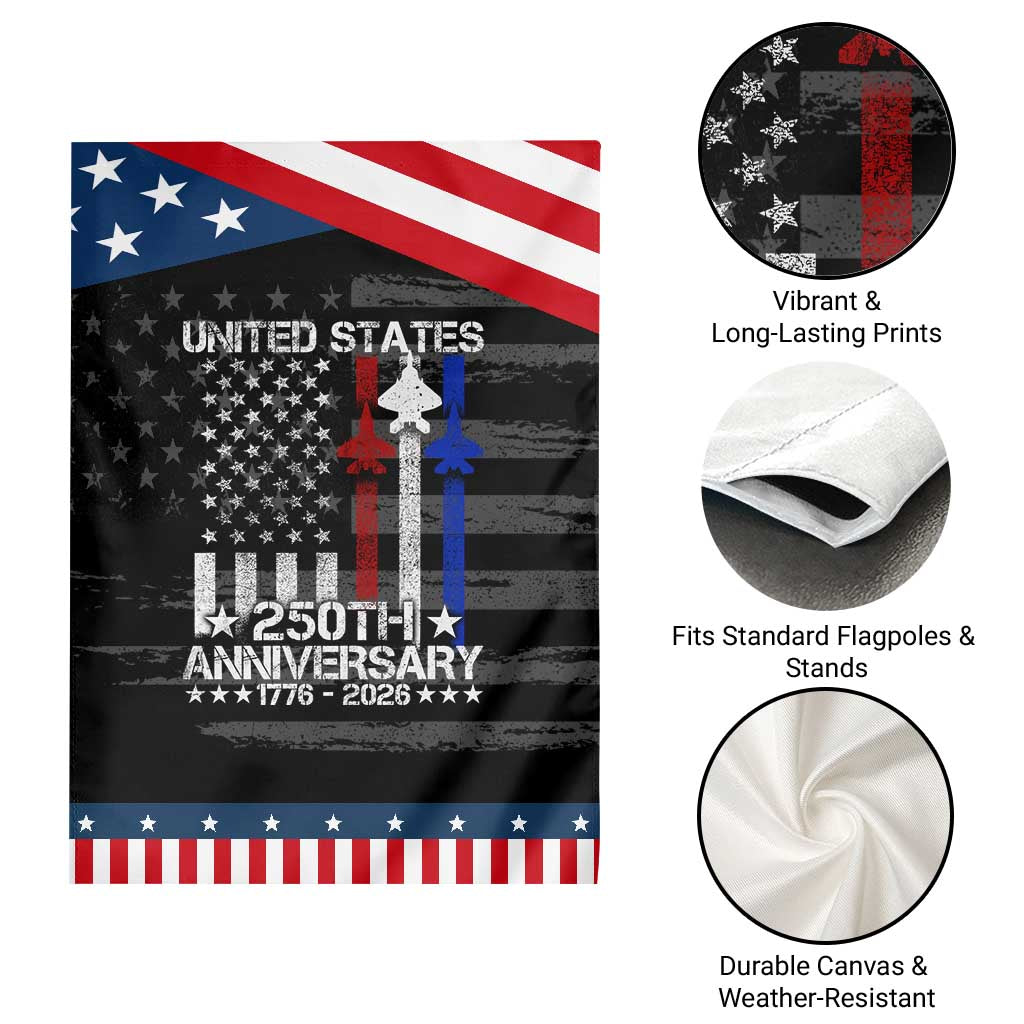 USA 250th Anniversary Patriotic Garden Flag Vintage American Flag Jets Semiquincentennial