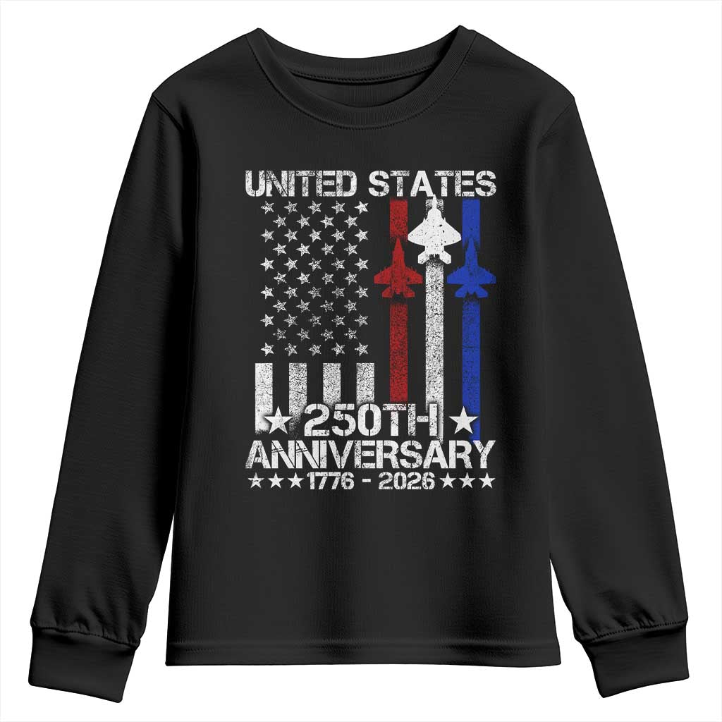 USA 250th Anniversary Youth Sweatshirt Vintage American Flag Jets Semiquincentennial