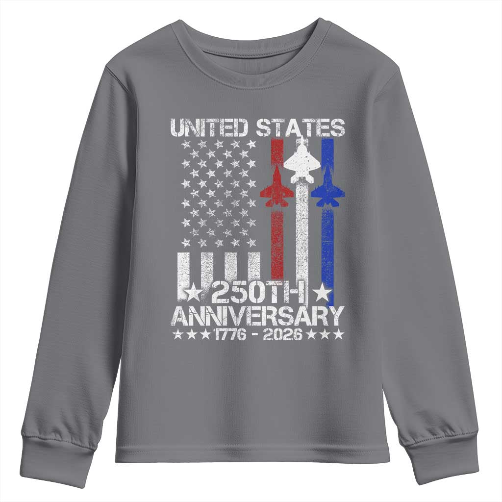 USA 250th Anniversary Youth Sweatshirt Vintage American Flag Jets Semiquincentennial