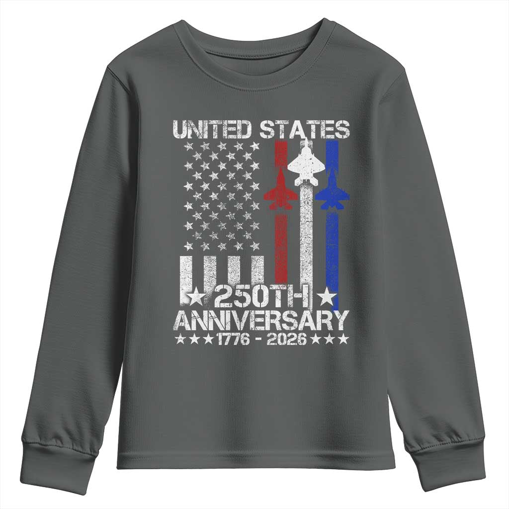 USA 250th Anniversary Youth Sweatshirt Vintage American Flag Jets Semiquincentennial