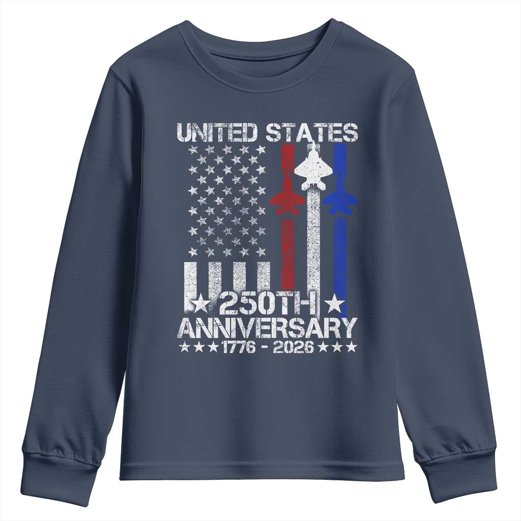 USA 250th Anniversary Youth Sweatshirt Vintage American Flag Jets Semiquincentennial