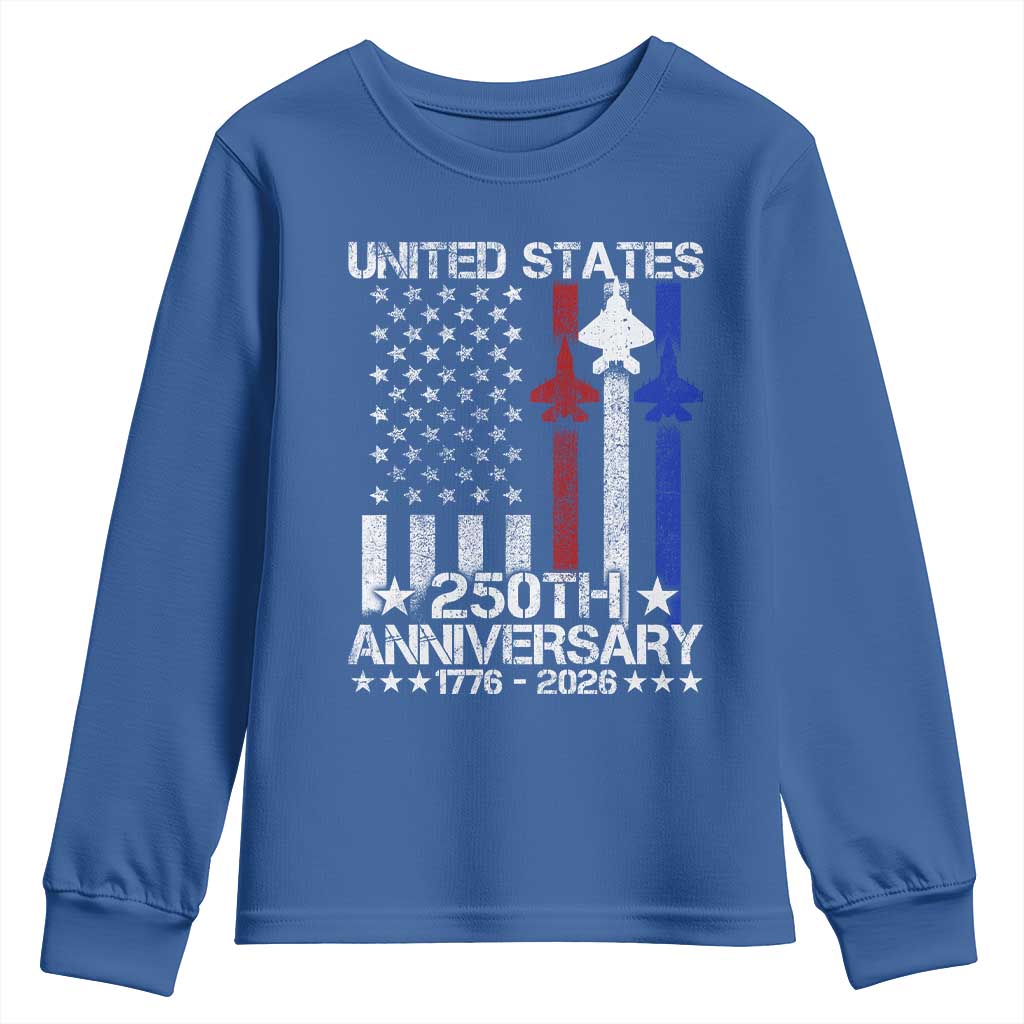 USA 250th Anniversary Youth Sweatshirt Vintage American Flag Jets Semiquincentennial
