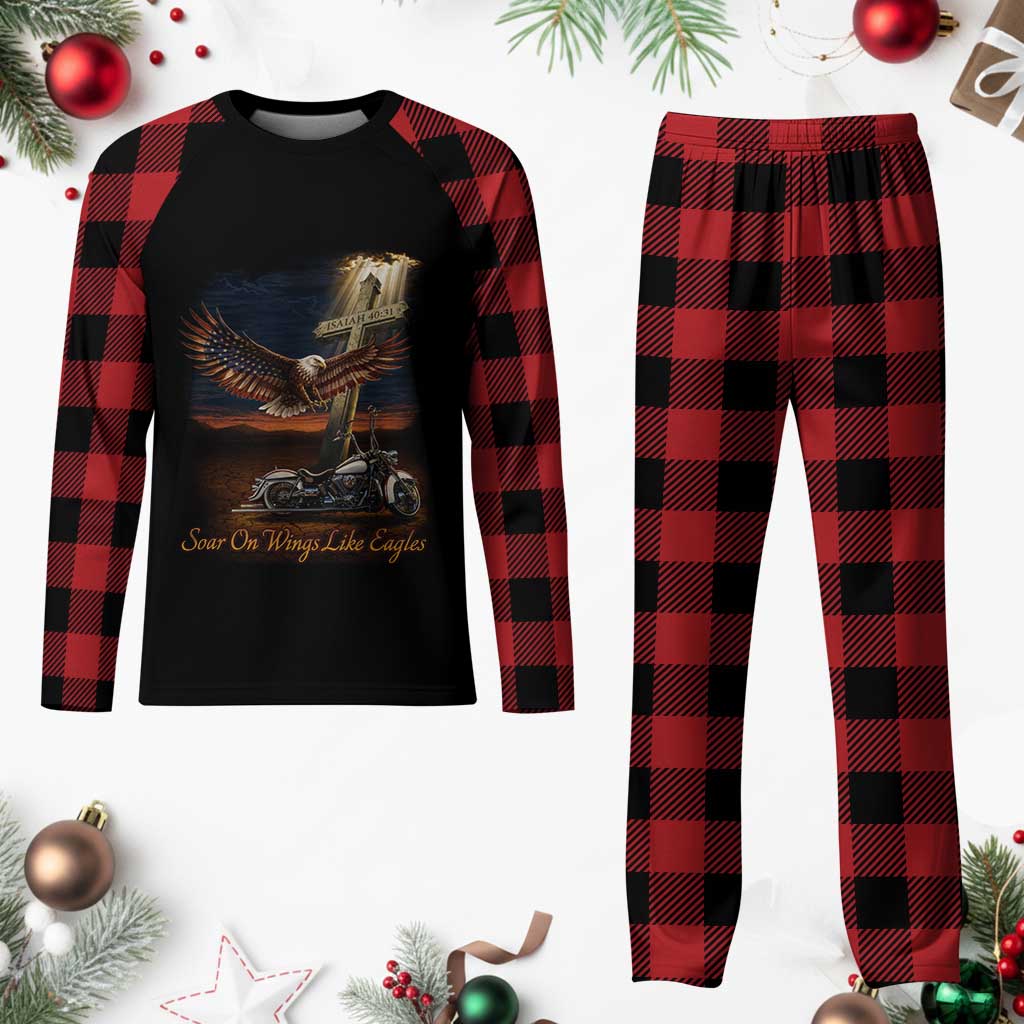 Soar On Wings Like Eagles Christian Plaid Pajama Set Isaiah 40:31 Bible Verse Faith Motorcycle