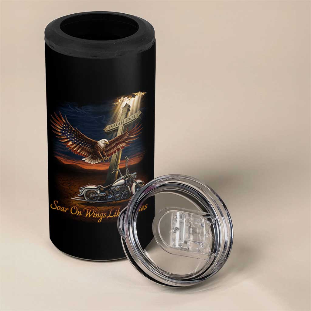 Soar On Wings Like Eagles Christian 4 in 1 Can Cooler Tumbler Isaiah 40:31 Bible Verse Faith Motorcycle