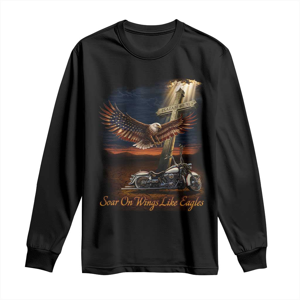 Soar On Wings Like Eagles Christian Long Sleeve Shirt Isaiah 40:31 Bible Verse Faith Motorcycle