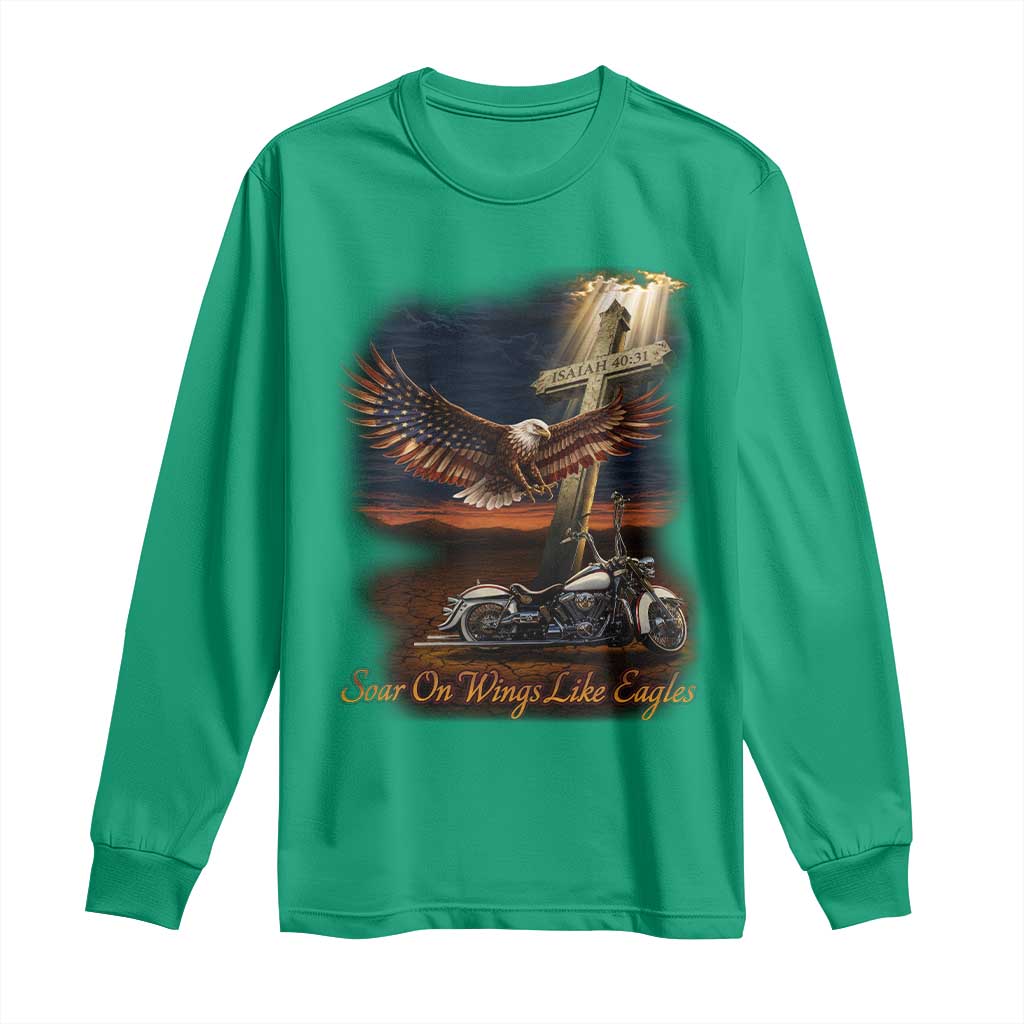 Soar On Wings Like Eagles Christian Long Sleeve Shirt Isaiah 40:31 Bible Verse Faith Motorcycle