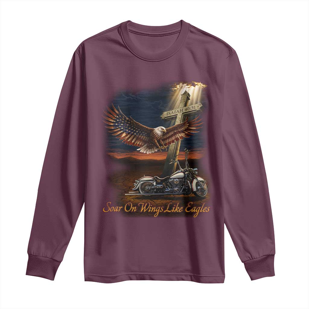 Soar On Wings Like Eagles Christian Long Sleeve Shirt Isaiah 40:31 Bible Verse Faith Motorcycle