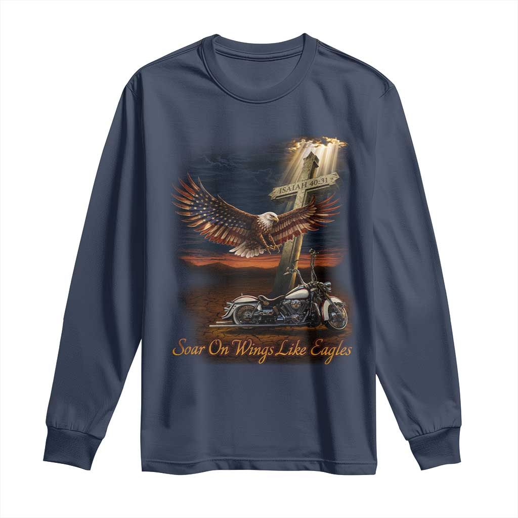Soar On Wings Like Eagles Christian Long Sleeve Shirt Isaiah 40:31 Bible Verse Faith Motorcycle