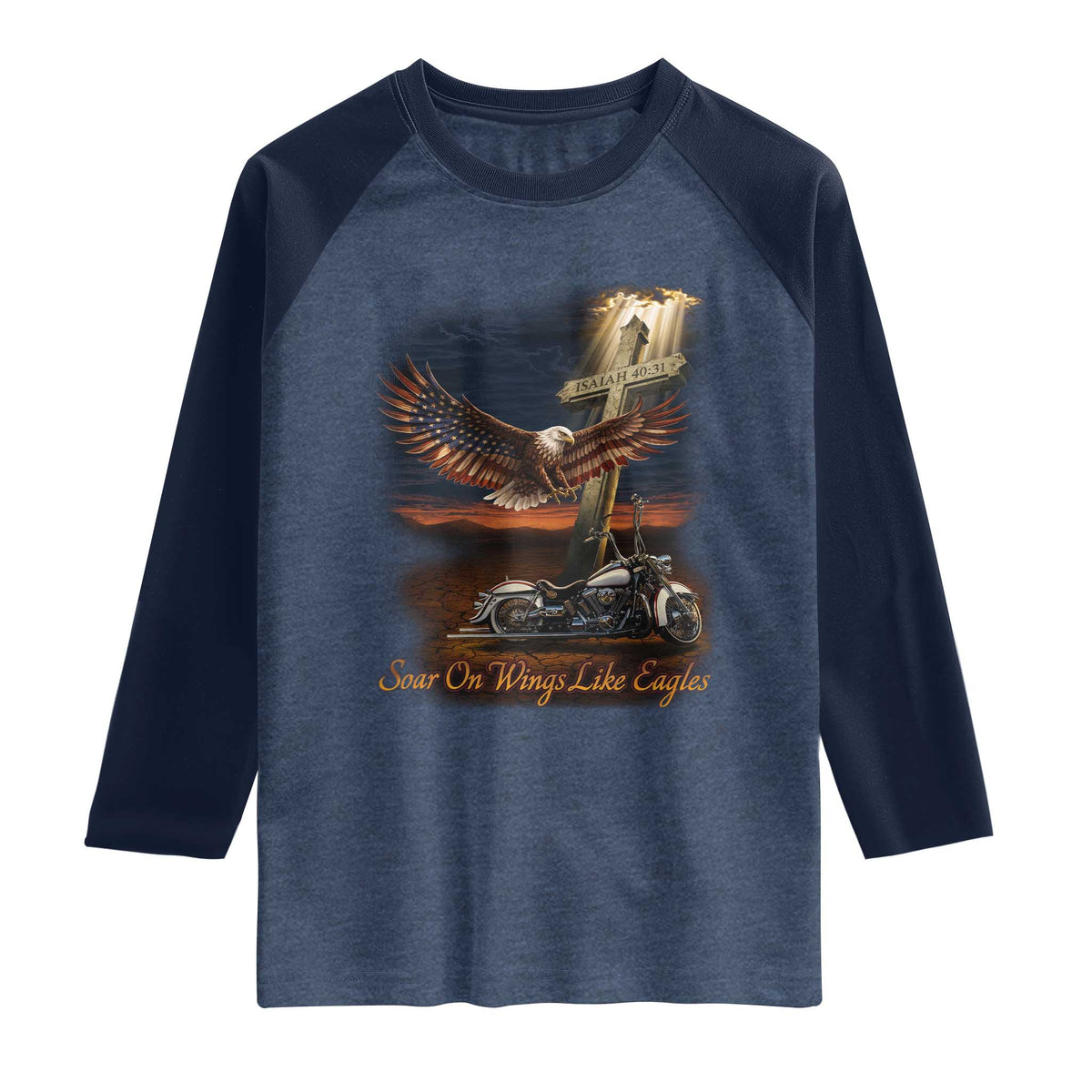 Soar On Wings Like Eagles Christian Raglan Shirt Isaiah 40:31 Bible Verse Faith Motorcycle