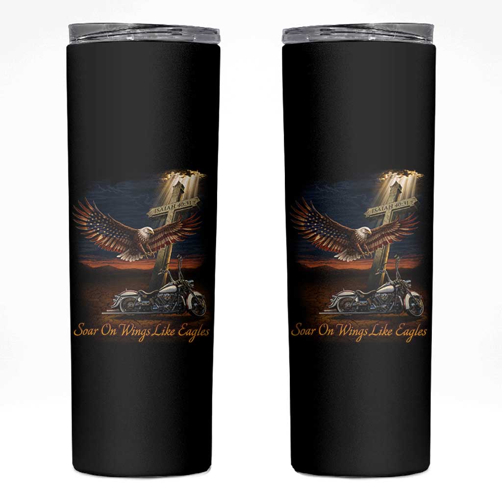 Soar On Wings Like Eagles Christian Skinny Tumbler Isaiah 40:31 Bible Verse Faith Motorcycle