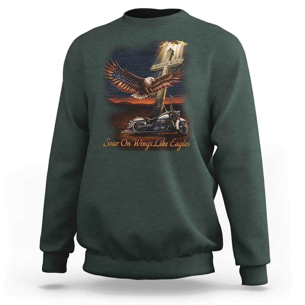 Soar On Wings Like Eagles Christian Sweatshirt Isaiah 40:31 Bible Verse Faith Motorcycle