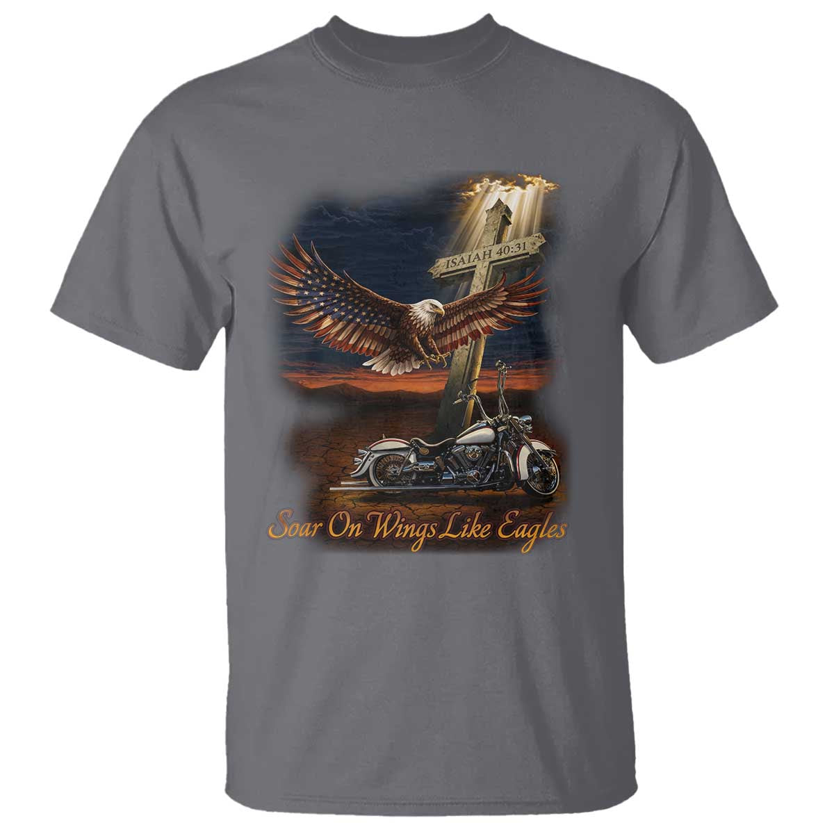 Soar On Wings Like Eagles Christian T Shirt Isaiah 40:31 Bible Verse Faith Motorcycle