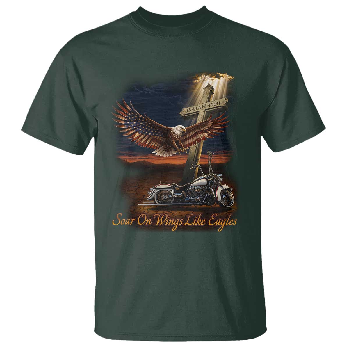 Soar On Wings Like Eagles Christian T Shirt Isaiah 40:31 Bible Verse Faith Motorcycle