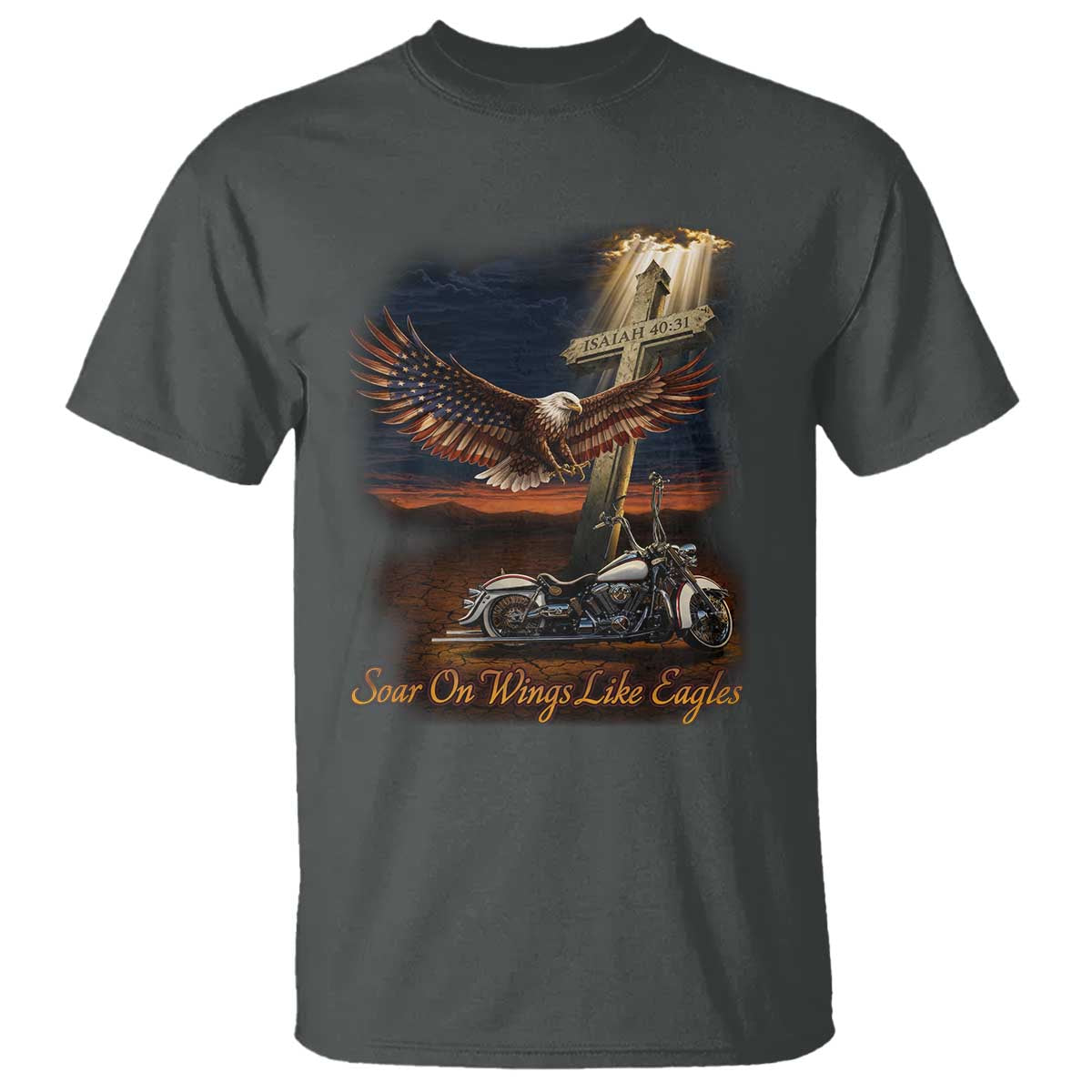 Soar On Wings Like Eagles Christian T Shirt Isaiah 40:31 Bible Verse Faith Motorcycle