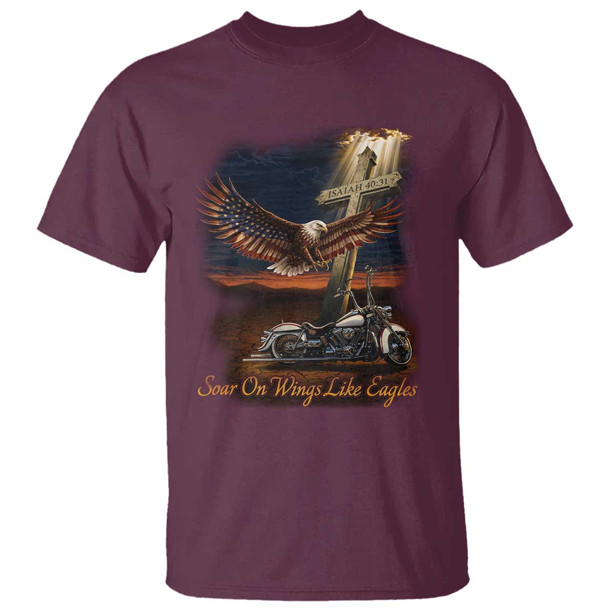 Soar On Wings Like Eagles Christian T Shirt Isaiah 40:31 Bible Verse Faith Motorcycle