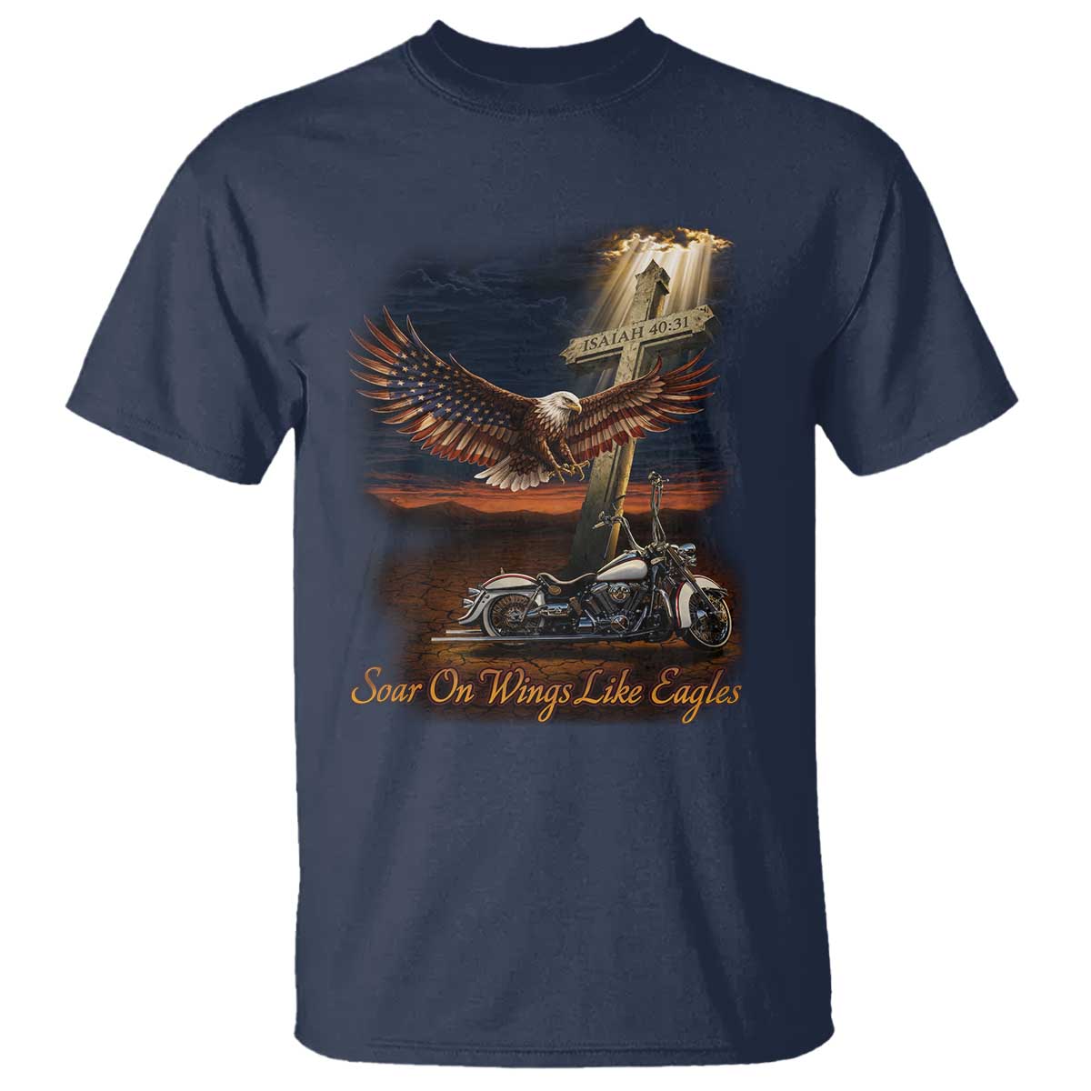 Soar On Wings Like Eagles Christian T Shirt Isaiah 40:31 Bible Verse Faith Motorcycle