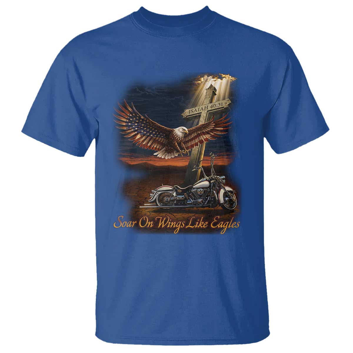 Soar On Wings Like Eagles Christian T Shirt Isaiah 40:31 Bible Verse Faith Motorcycle