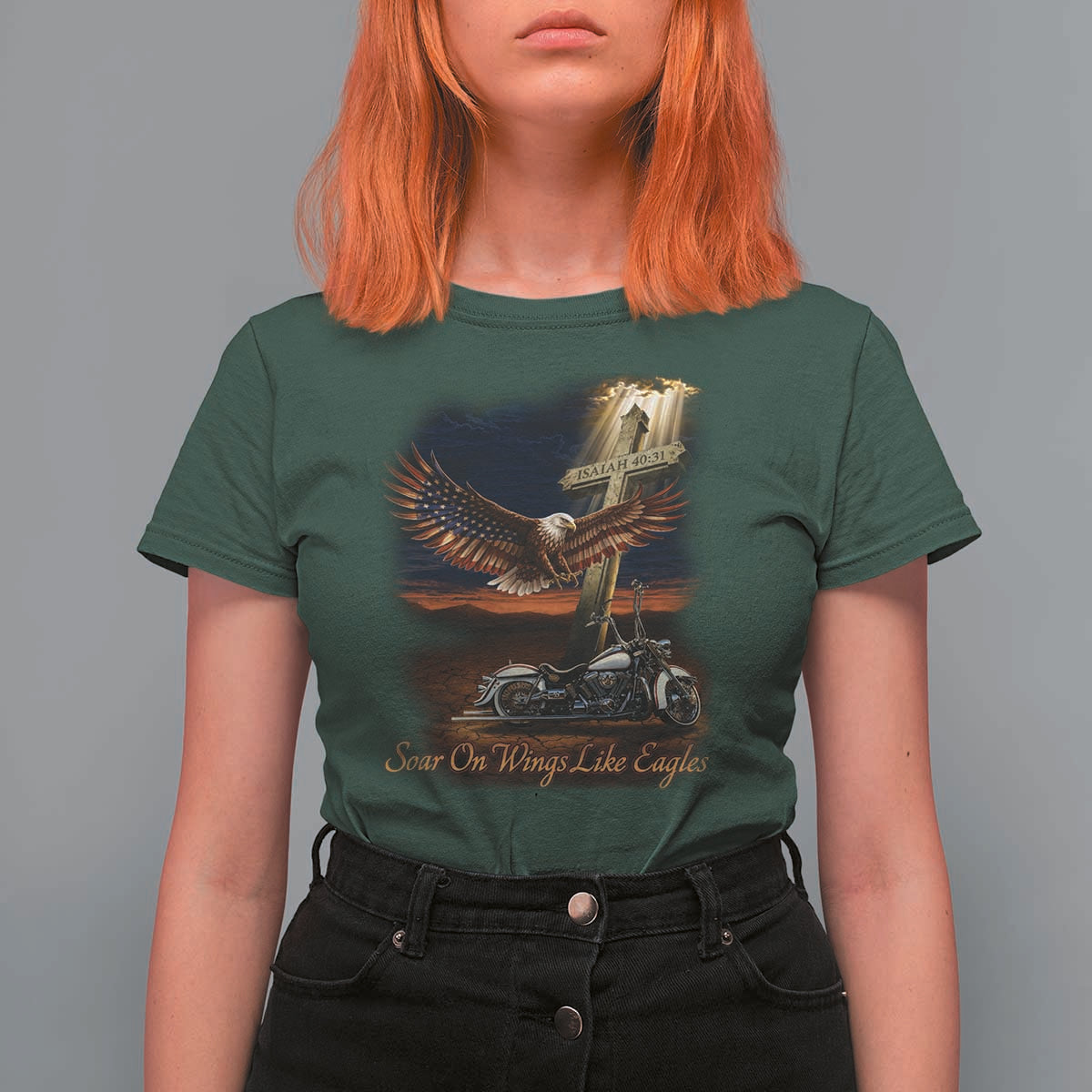 Soar On Wings Like Eagles Christian T Shirt For Women Isaiah 40:31 Bible Verse Faith Motorcycle