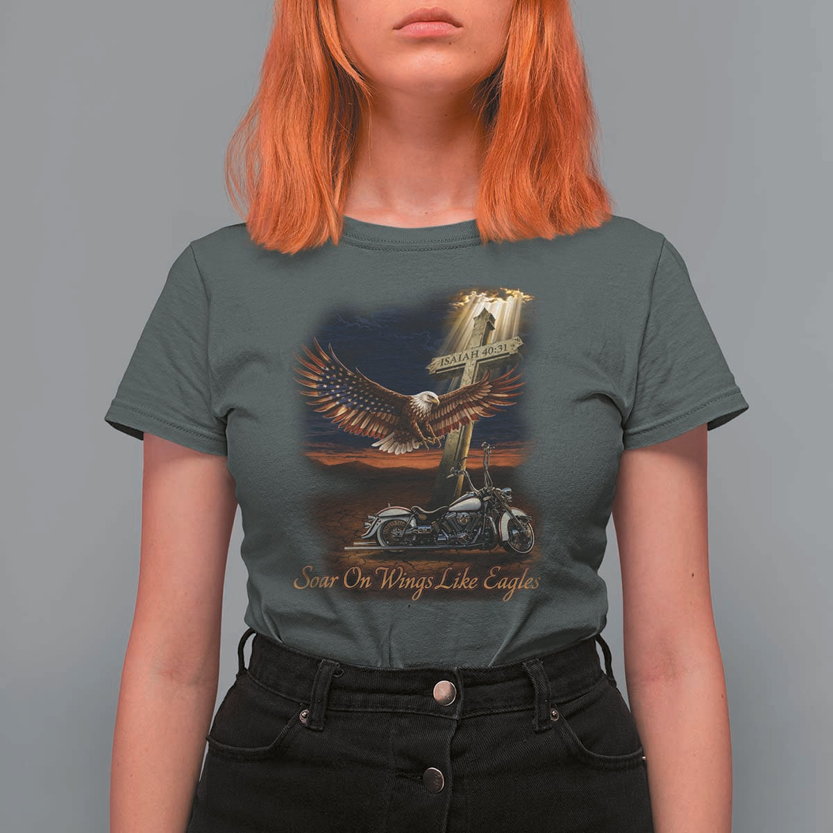 Soar On Wings Like Eagles Christian T Shirt For Women Isaiah 40:31 Bible Verse Faith Motorcycle