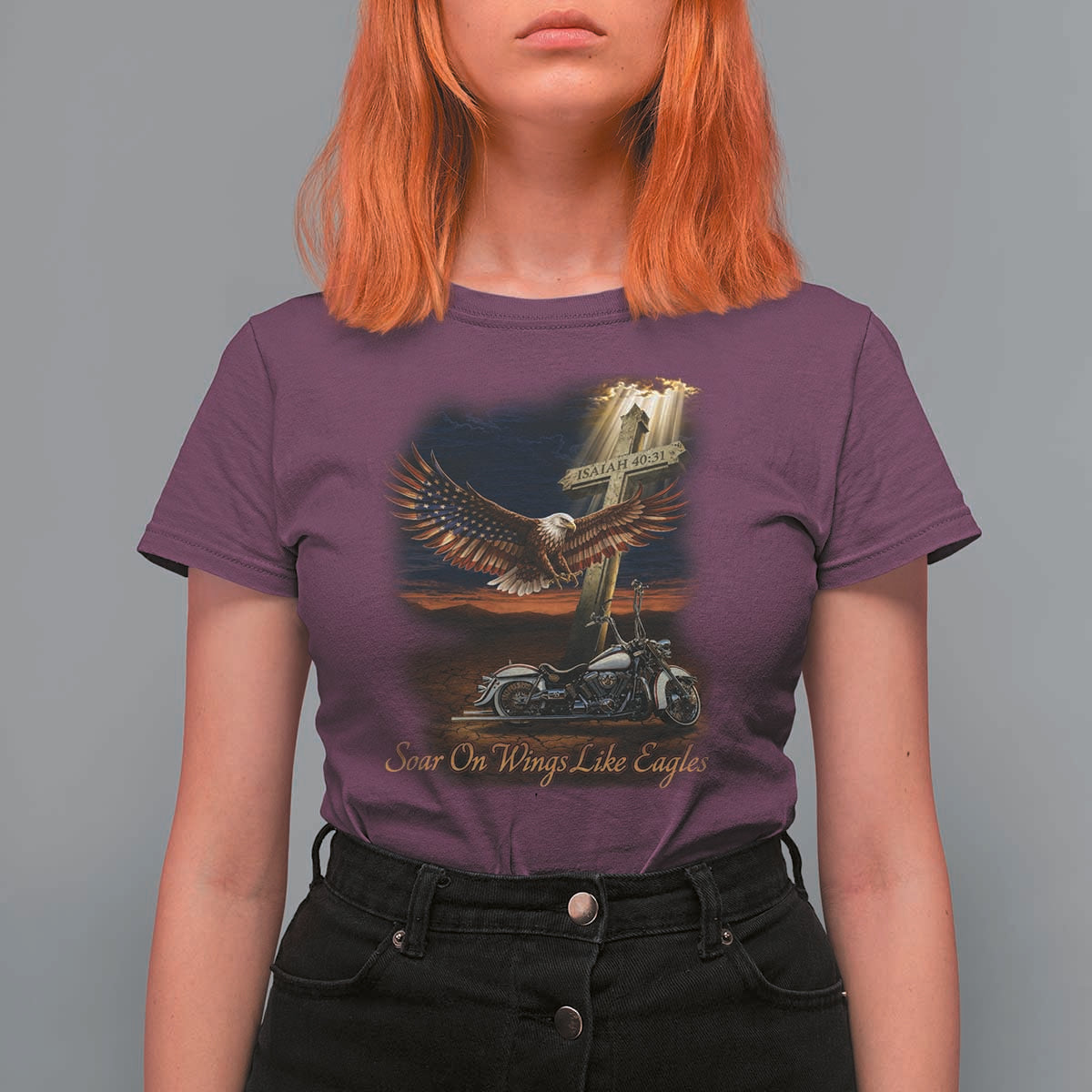 Soar On Wings Like Eagles Christian T Shirt For Women Isaiah 40:31 Bible Verse Faith Motorcycle