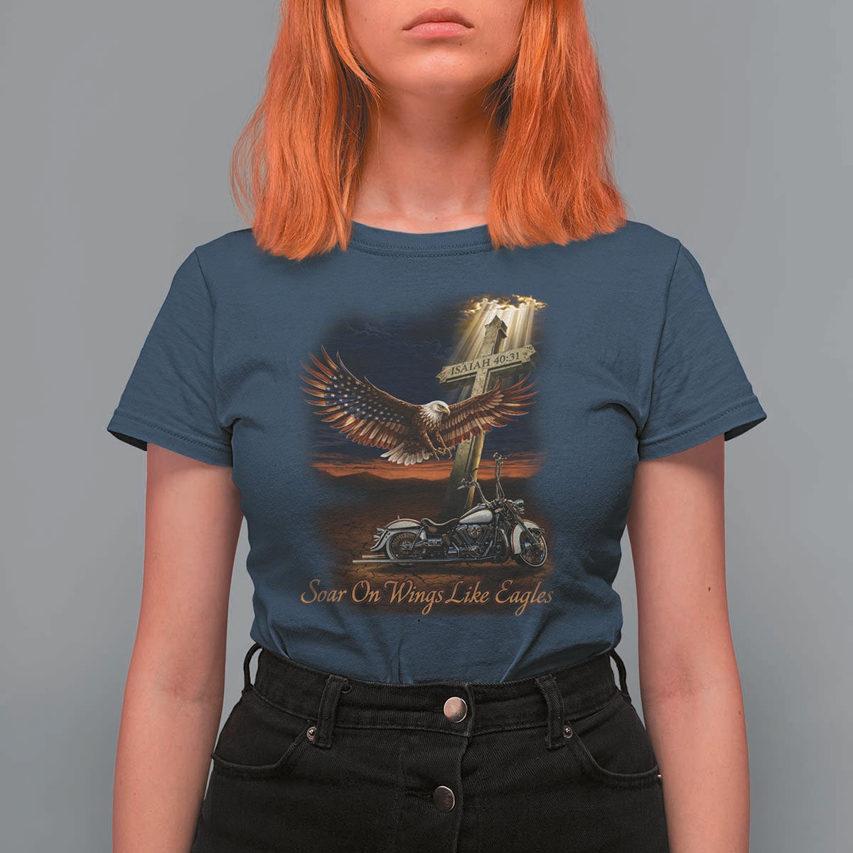 Soar On Wings Like Eagles Christian T Shirt For Women Isaiah 40:31 Bible Verse Faith Motorcycle