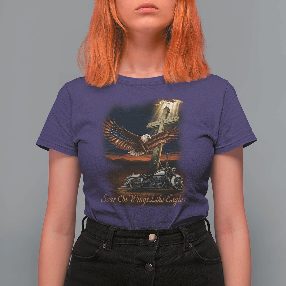 Soar On Wings Like Eagles Christian T Shirt For Women Isaiah 40:31 Bible Verse Faith Motorcycle