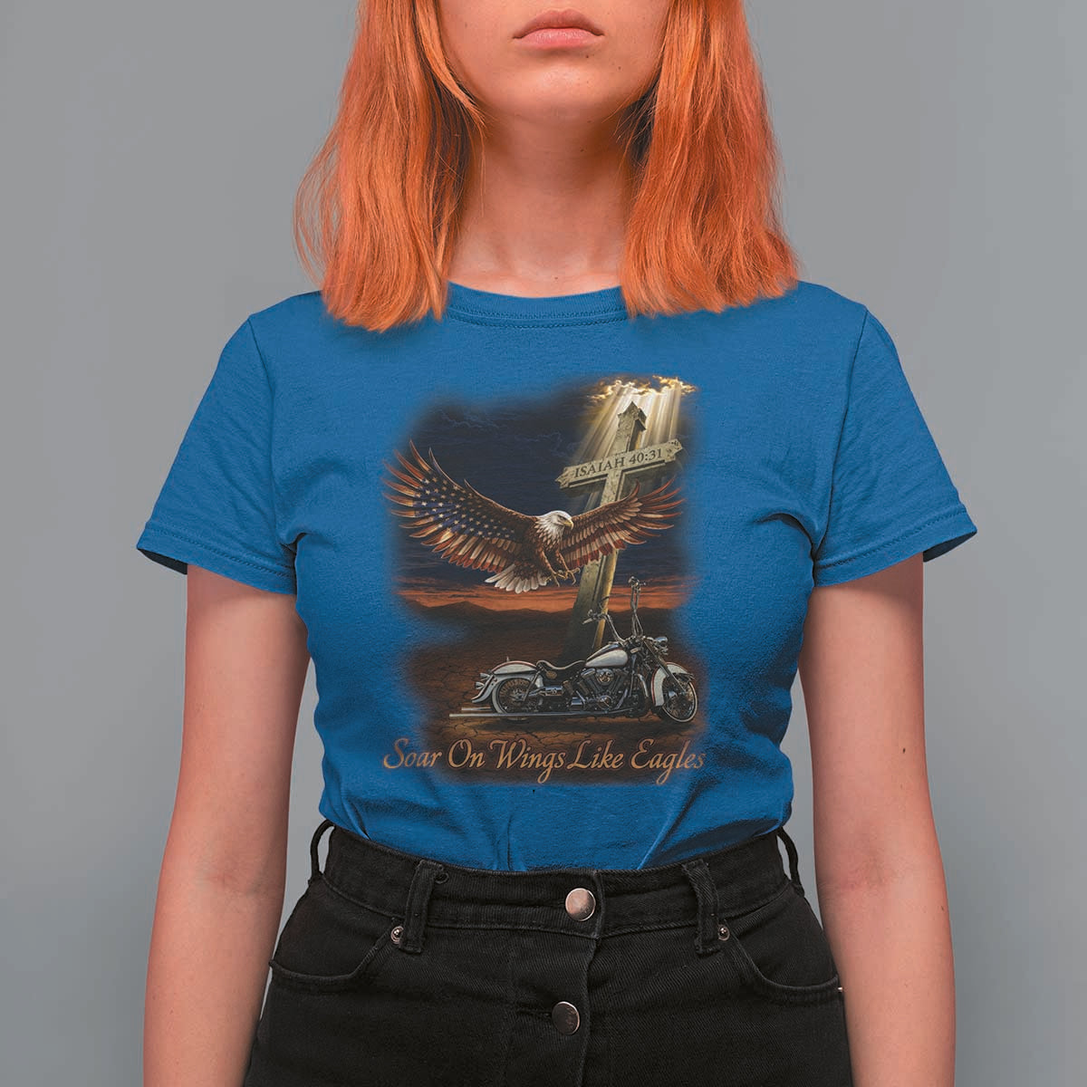 Soar On Wings Like Eagles Christian T Shirt For Women Isaiah 40:31 Bible Verse Faith Motorcycle