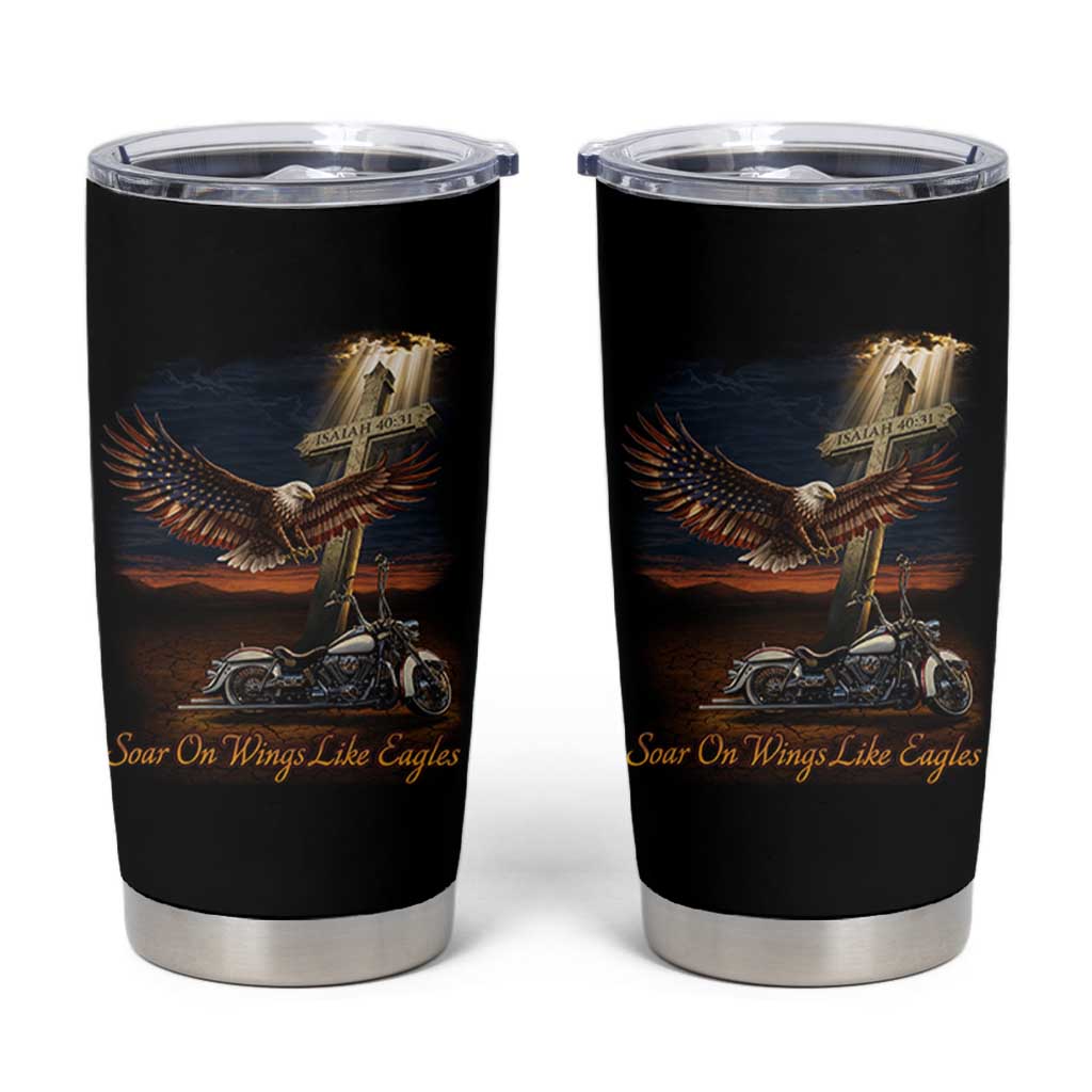 Soar On Wings Like Eagles Christian Tumbler Cup Isaiah 40:31 Bible Verse Faith Motorcycle