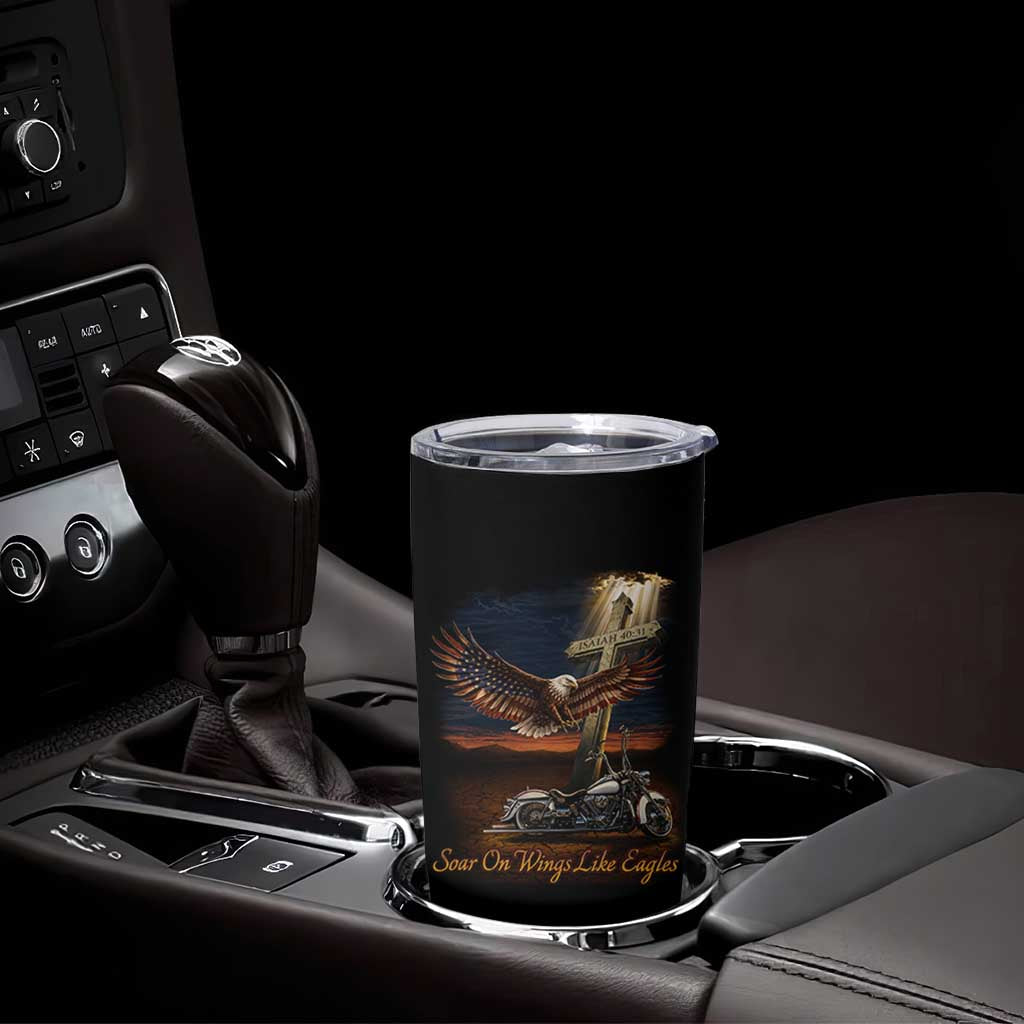 Soar On Wings Like Eagles Christian Tumbler Cup Isaiah 40:31 Bible Verse Faith Motorcycle
