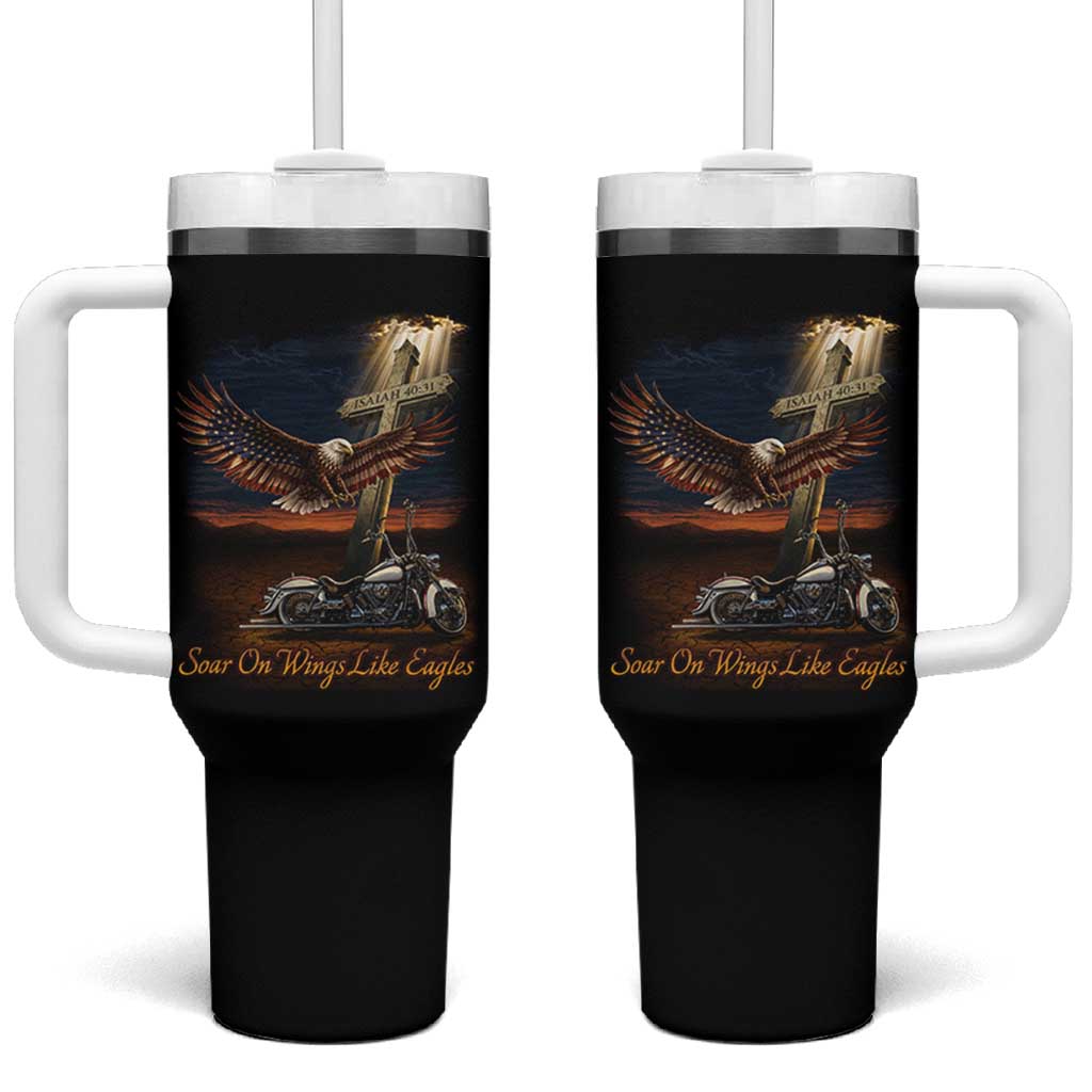 Soar On Wings Like Eagles Christian Tumbler With Handle Isaiah 40:31 Bible Verse Faith Motorcycle