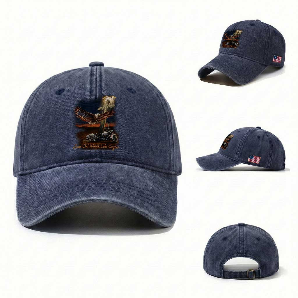 Soar On Wings Like Eagles Christian Washed Cotton Baseball Cap Isaiah 40:31 Bible Verse Faith Motorcycle