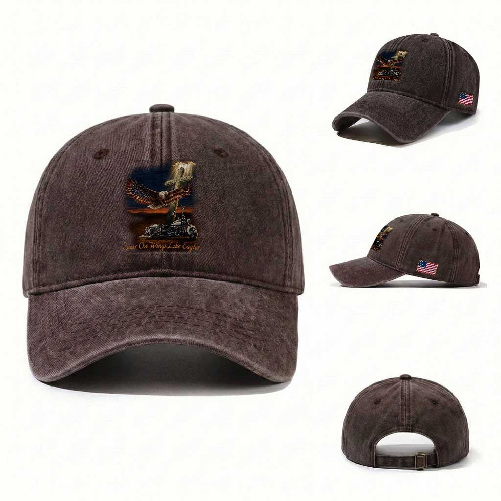 Soar On Wings Like Eagles Christian Washed Cotton Baseball Cap Isaiah 40:31 Bible Verse Faith Motorcycle