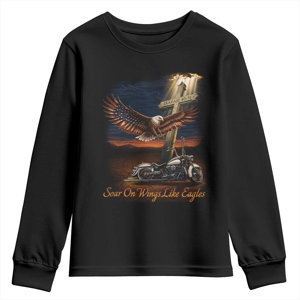 Soar On Wings Like Eagles Christian Youth Sweatshirt Isaiah 40:31 Bible Verse Faith Motorcycle