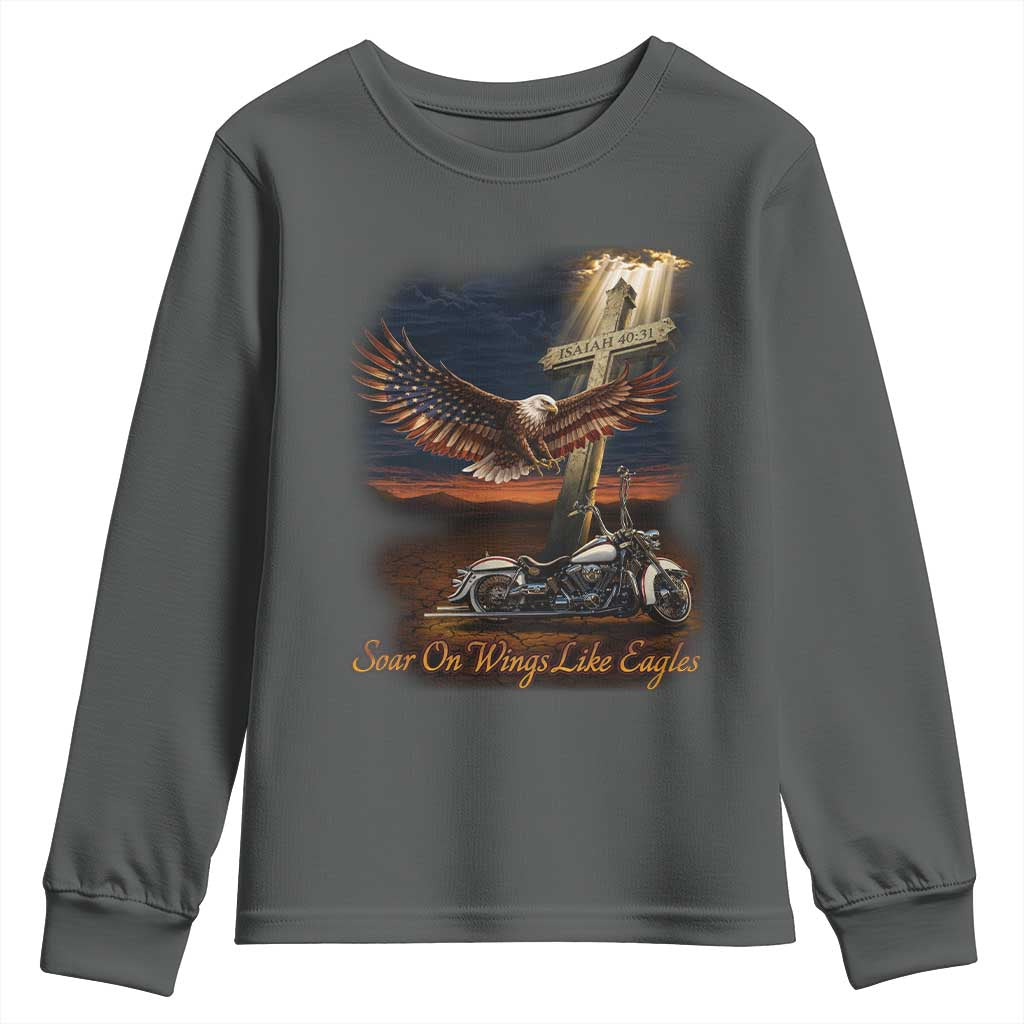 Soar On Wings Like Eagles Christian Youth Sweatshirt Isaiah 40:31 Bible Verse Faith Motorcycle